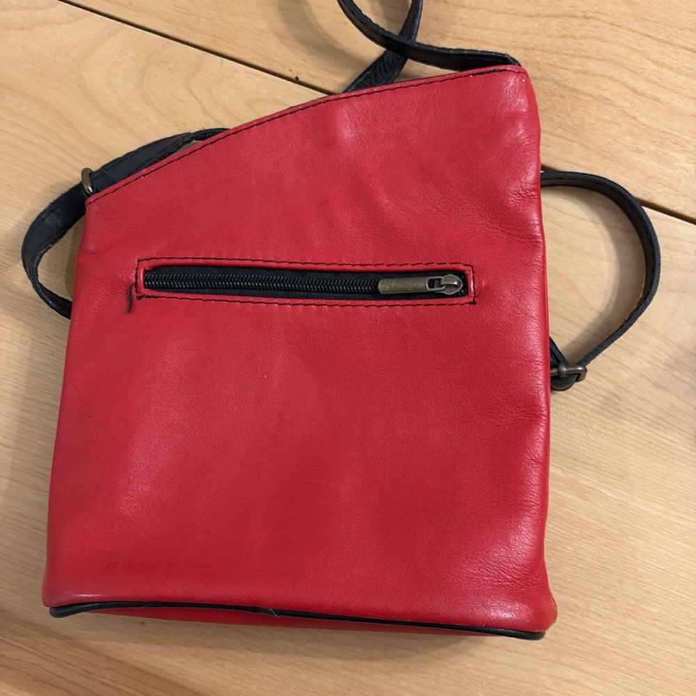 Red Leather Crossbody Bag with Black Trim - Picture 5 of 9